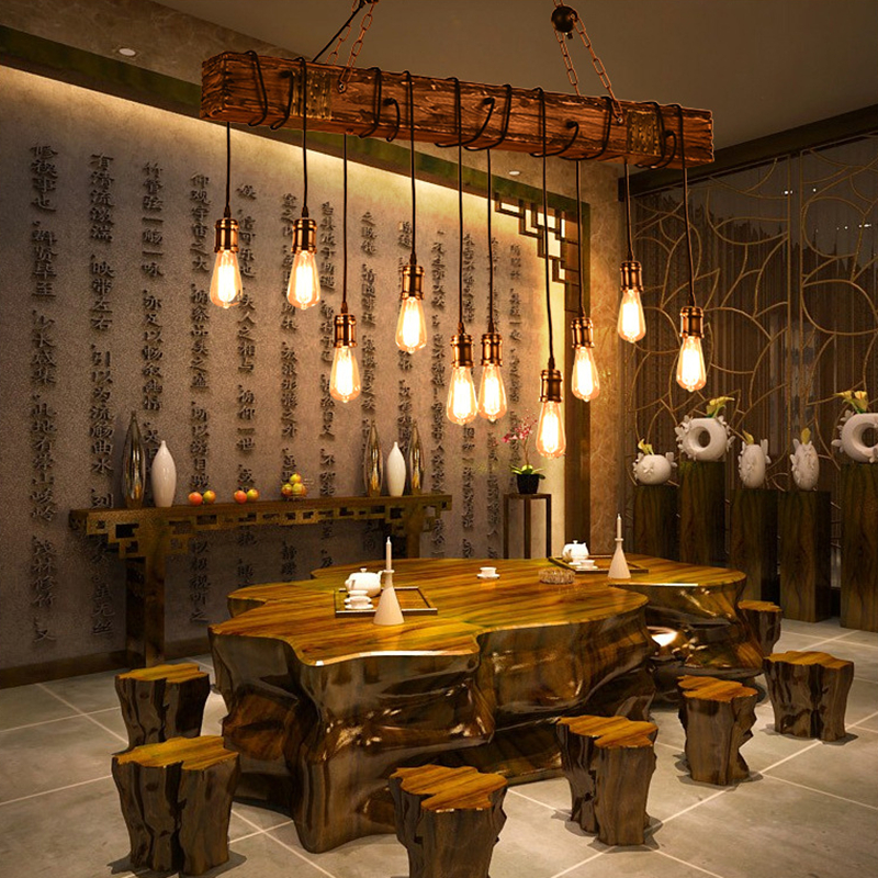 Wooden Pendant Lamps Kitchen Bar Dining room Salon lustre suspension Industrial Vintage Loft Chandelier luminaire light fixtures