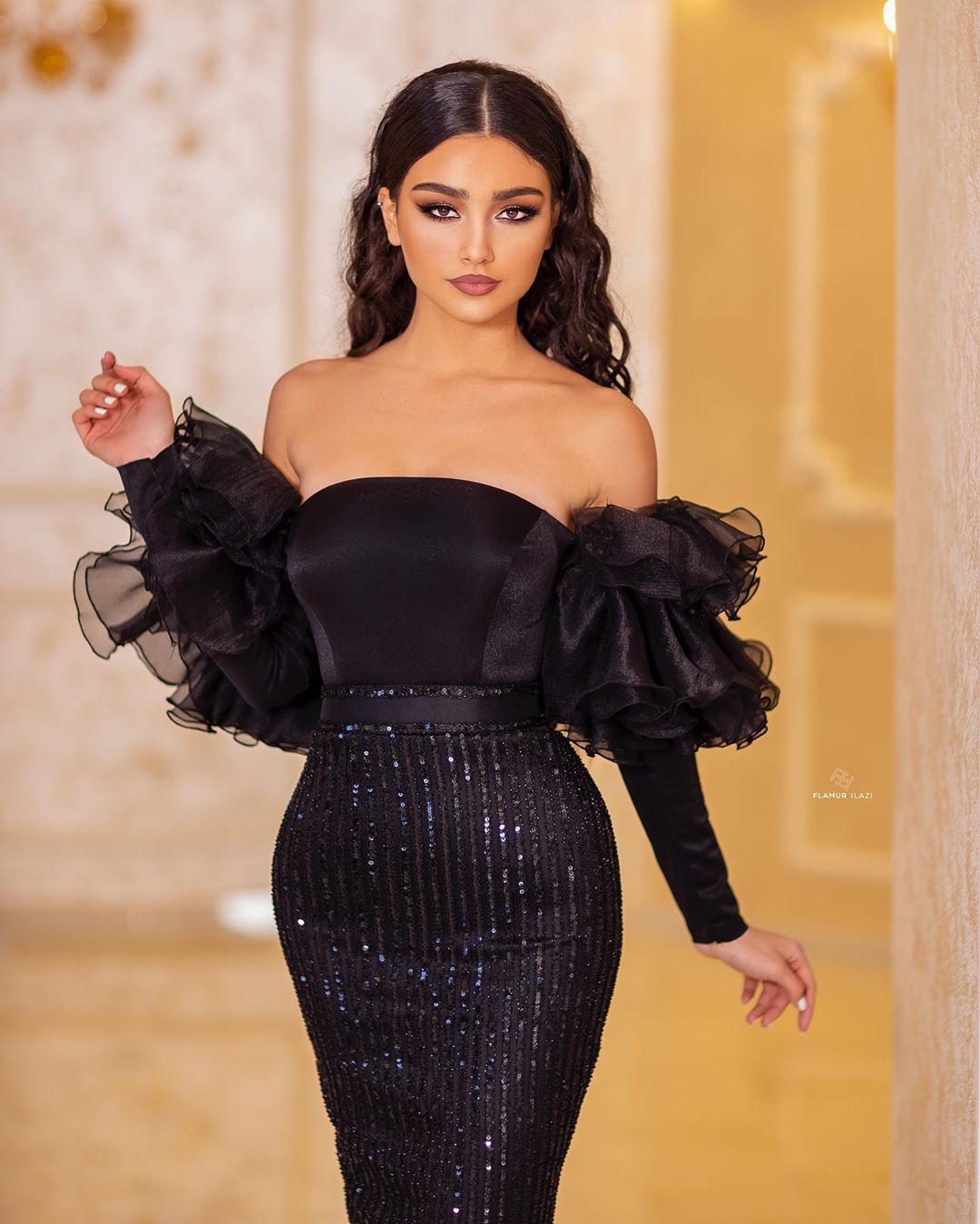 2020 Black Arabic Evening Dresses Strapless Sequins Ankle Length Long Sleeve Prom Dresses Custom Made Sheath Robes De Soirée