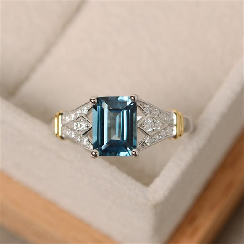 Drop Shipping Fashion Jewelry 925 Silver Fill Princess Cut Multi Gemstones CZ Diamond Women Party Wedding Band Ring For lovers' Gift