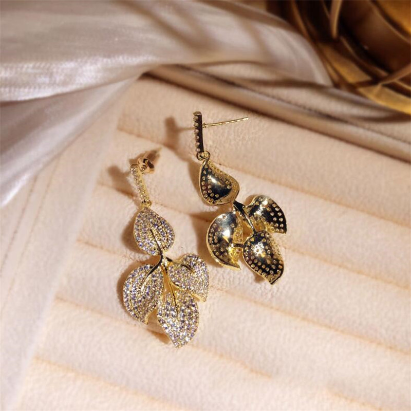 2024 Europe Hot Sterg Sier Gold Leaf Dangle Earrings For Women