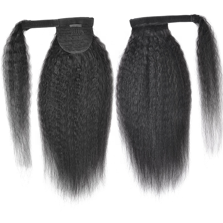 Brazilian Afro Kinky Straight Pony Tail Remy Wrap Around Drawstring Ponytail Human Hair Ponytail Extensions Clip Ins 120g