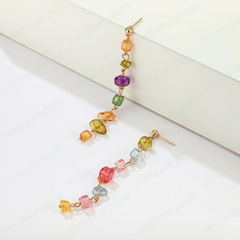 Individuality irregular gravel long earrings rainbow candy drop earrings