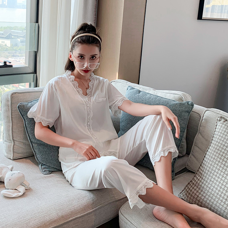 Short Sleeve Long Pants Silk Pajamas Summer Autumn Women Summer Pajama Sets Silk Pijama Sleepwear Pyjamas Nightwear Set, White
Short Sleeve Long Pants Silk Pajamas Summer Autumn Women Summer Pajama Sets Silk Pijama Sleepwear Pyjamas Nightwear Set, White