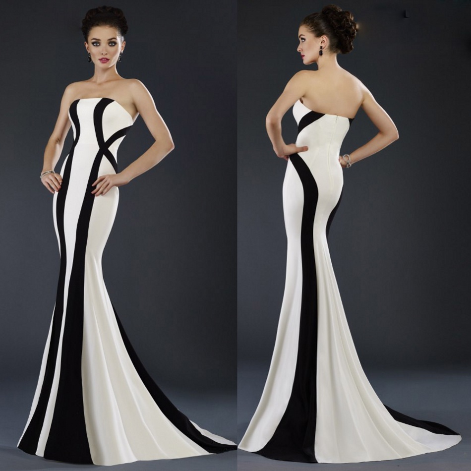 Cheap Janique Mermaid Satin Mother of The Bride Dresses Strapless Plus Size Wedding Guest Dress Sweep Train Evening Gowns