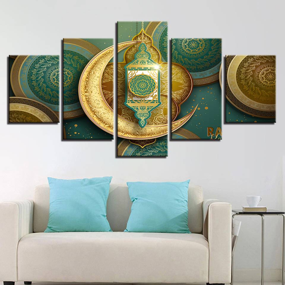 Decoration Living Room Wall Art Paintings 5 Pieces HD Printed Islamic Muslim Mosque Ramadan Poster Canvas Pictures (No Frame)