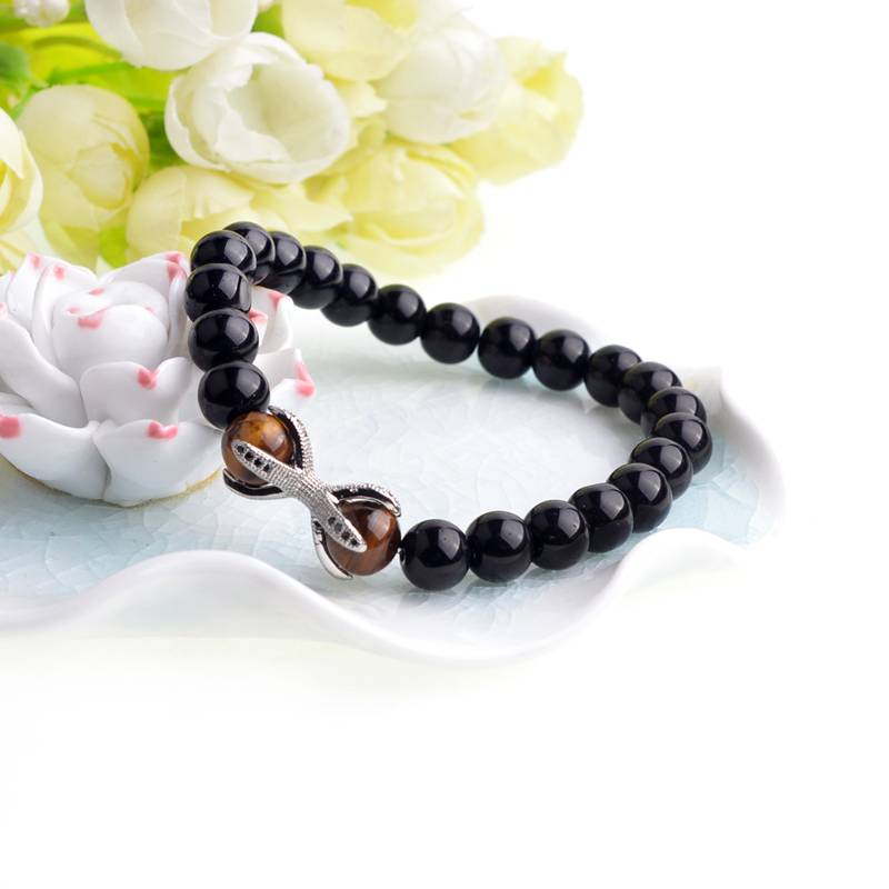 Black agate bracelet Micro inlaid zircon octagonal alloy bracelet men and women personality popular bracelet