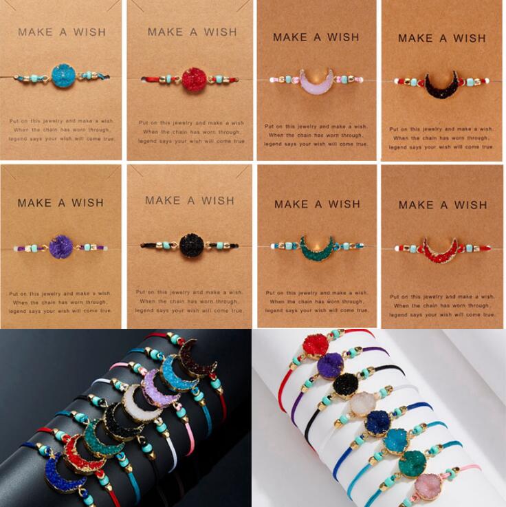 Druzy Resin Stone Bracelet Make a Wish Card Wax Rope Braided Bracelets Bangles With Rice Bead for Women Girls Summer Beach Jewelry GB1588
Druzy Resin Stone Bracelet Make a Wish Card Wax Rope Braided Bracelets Bangles With Rice Bead for Women Girls Summer Beach Jewelry GB1588