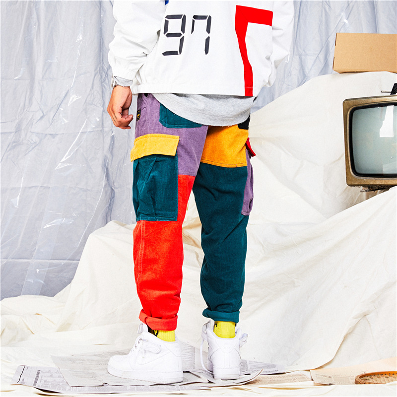 Fashion Pants Color Block Patchwork Corduroy Cargo Harem Pants Streetwear Cotton Trousers Harajuku Jogger Sweatpant CJ191210
