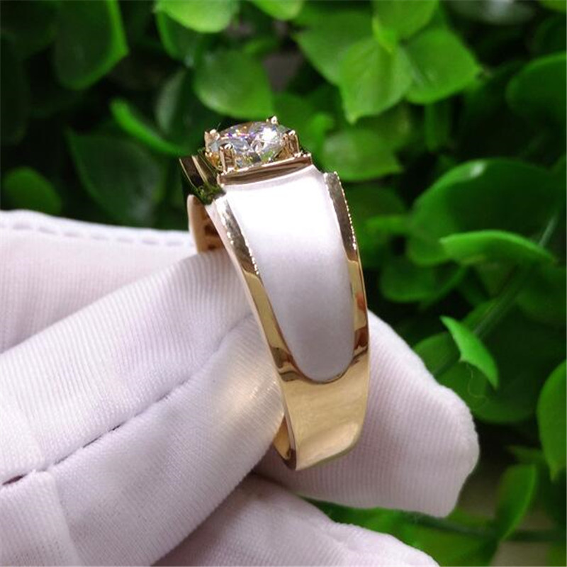 Size 8-12 Classical Simple Fashion Jewelry Solitaire 925 Sterling Silver&Gold Fill Round Cut Topaz CZ Diamond Wedding Men Band Finger Ring