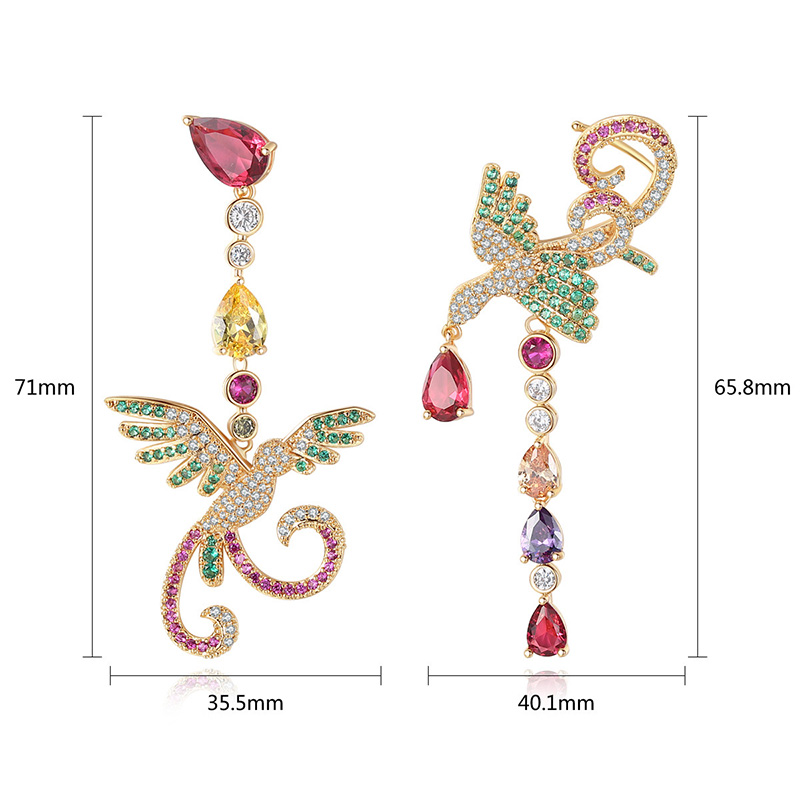 Bling Colorful Zircon Drop Earrings Chinese Phoenix Fine Jewelry Wedding Dangle Earrings for Women Gril Gift
