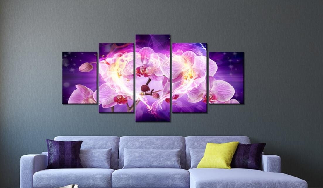 ( No Frame)5PCS/Set Modern Flower Love Orchid Art Print Frameless Canvas Painting Wall Picture Home Decoration