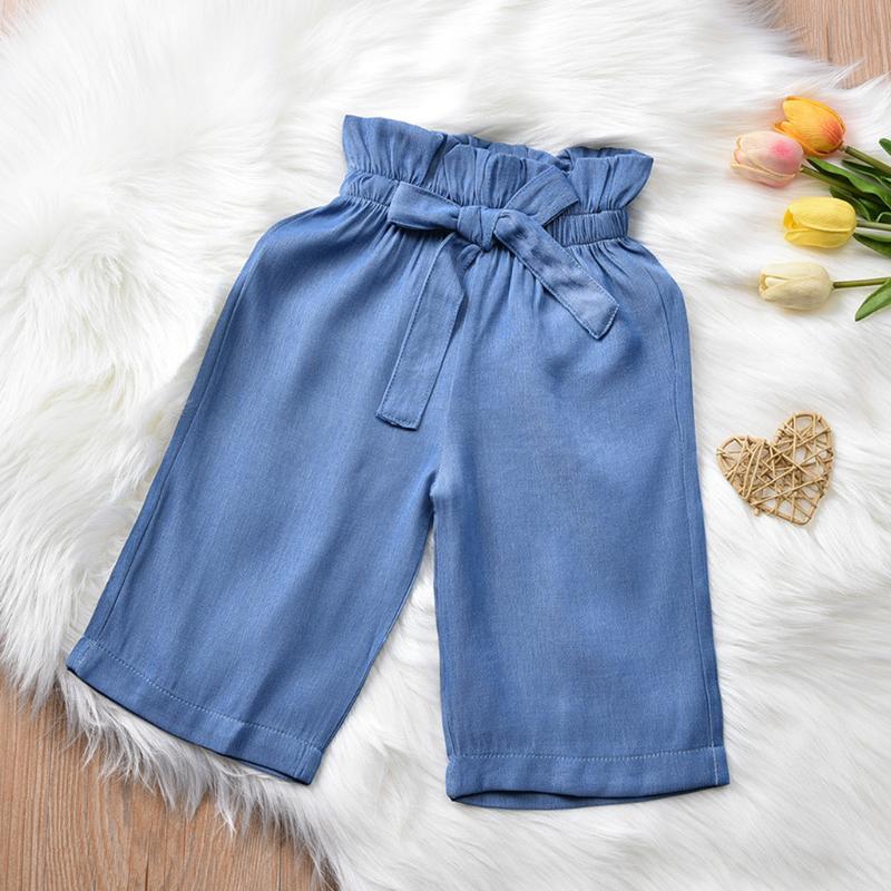 Toddler Baby Girls clothes Summer Strap Ruched Solid color blue Vest Tops Bow Pants Set 2pcs children girl Outfits dropshipping