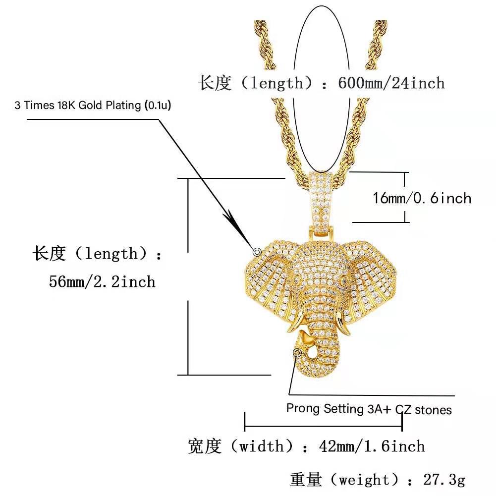 iced out elephant pendant necklaces for men luxury designer mens bling diamond animal pendants gold silver rose gold chain necklac