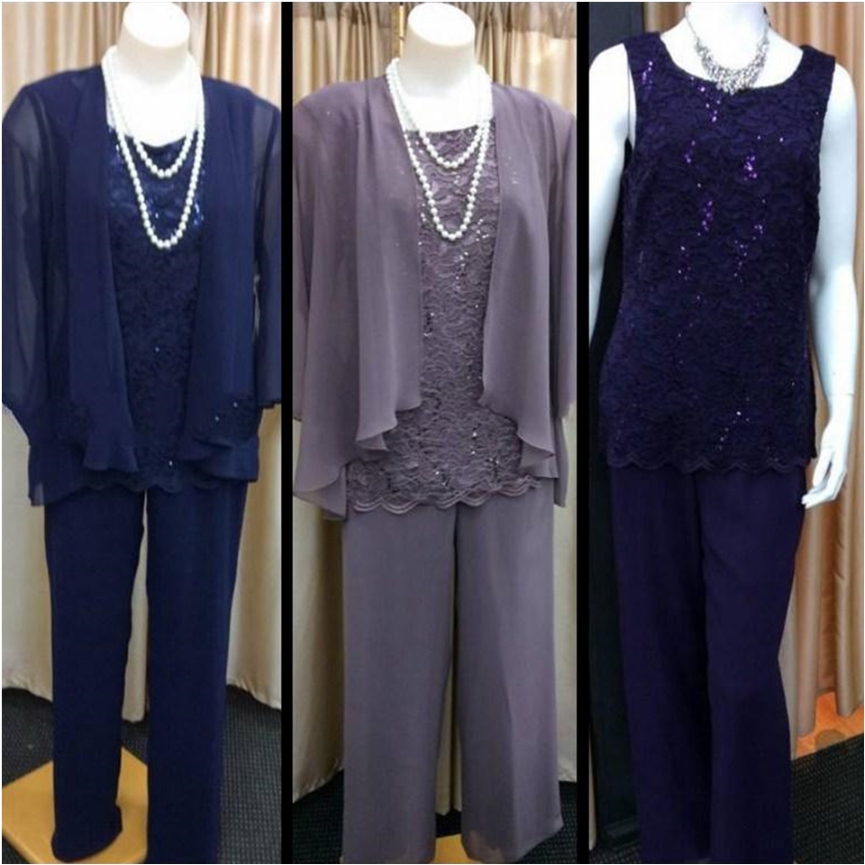 Lace Mother Of the Bride Pant Suits Chiffon With A Jacket For Weddings Elegant Plus Size Custom Made Pant Suits