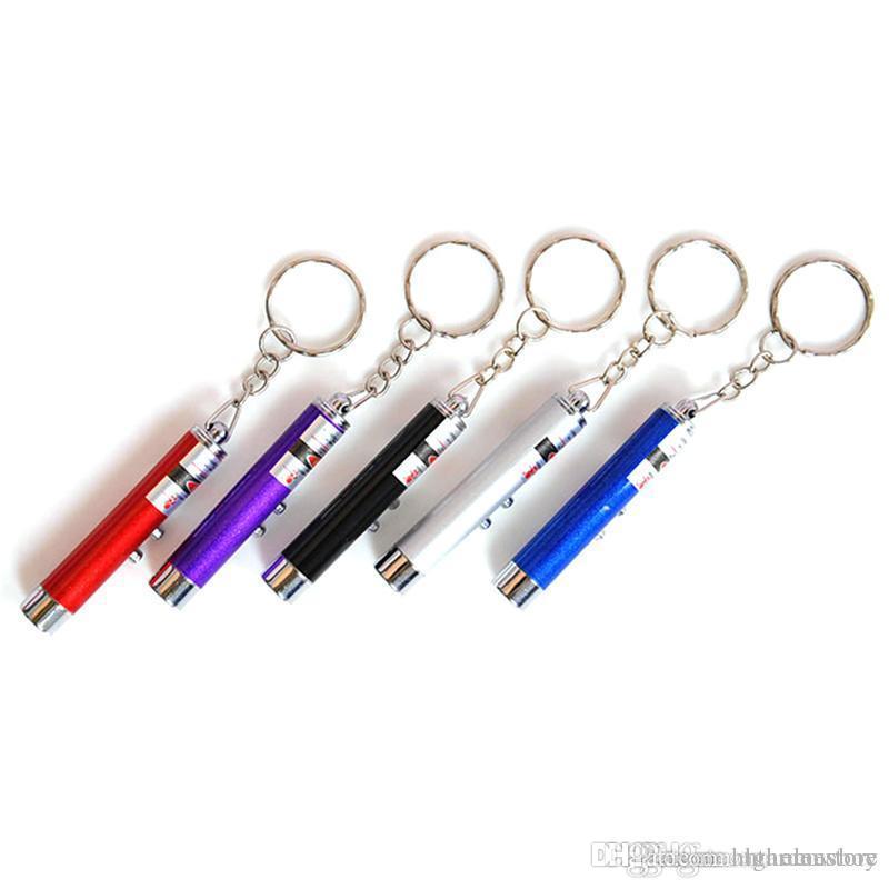 2in1 Red Laser Pointer Pen Key Ring with White LED Light Show Portable Infrared Stick Funny Cats Pet Toys with Retail Packing