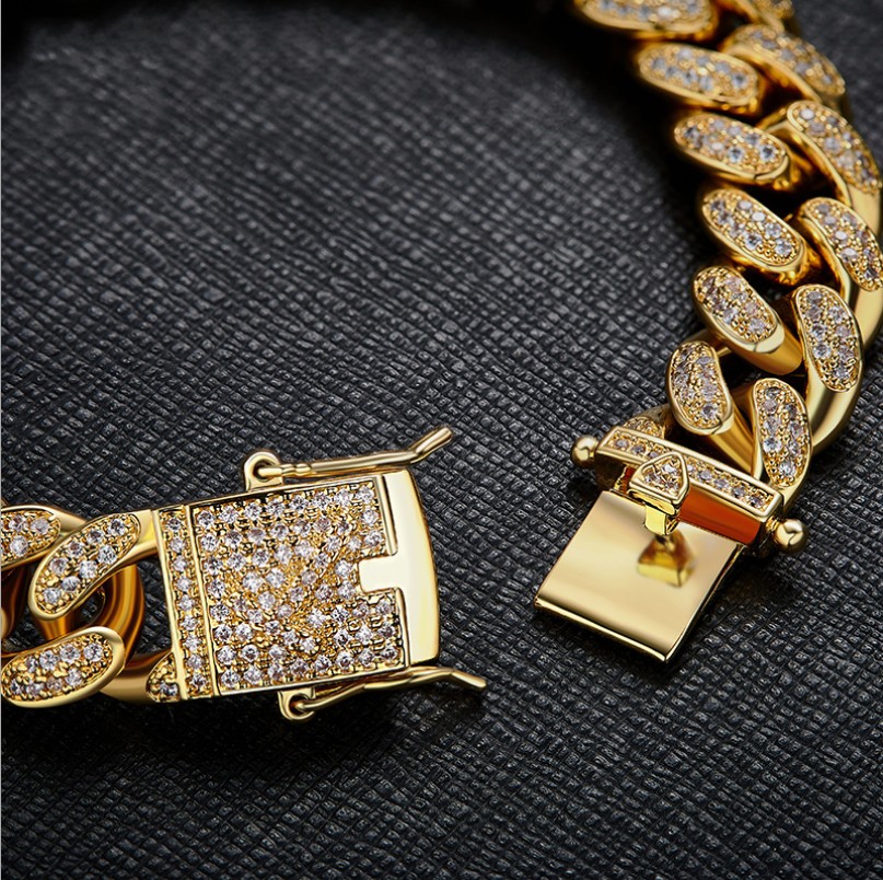 2019 New Arrival Hot Sale Hip Hop Vintage Jewelry Real White&Gold Fill Cuban Pave 5A Cubic Zirconia Stunning Men Women Bracelet