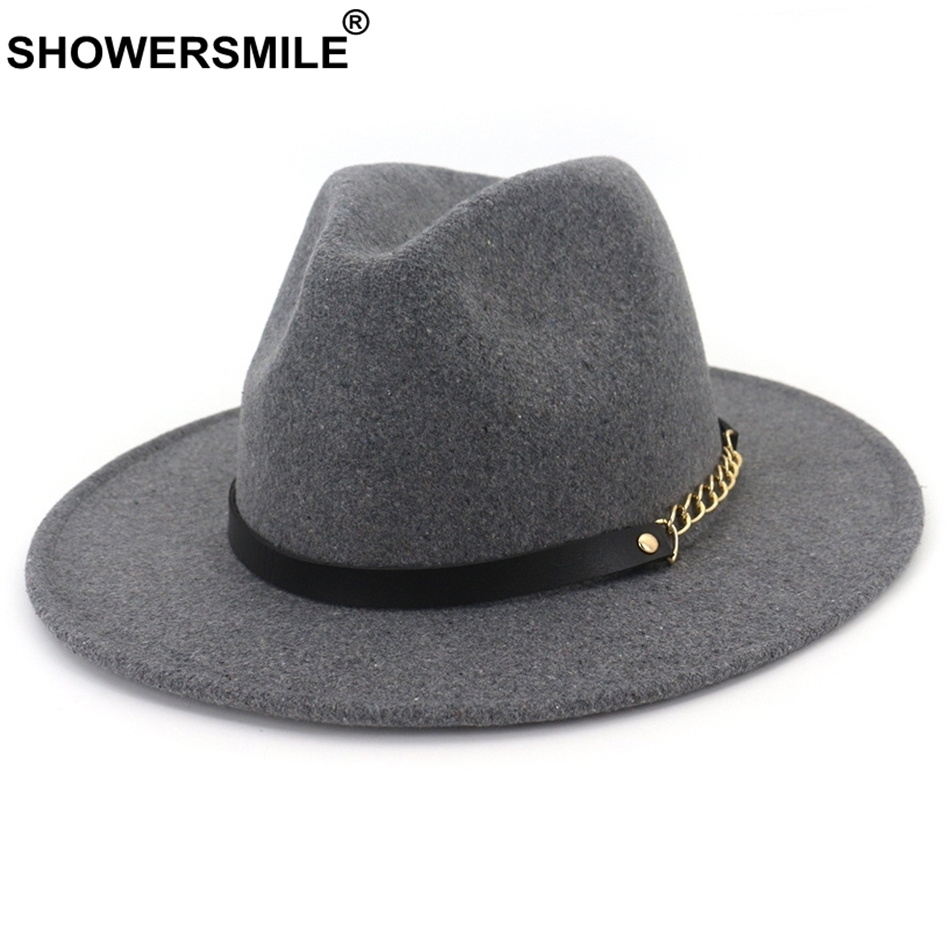 SHOWERSMILE Wool Fedora Hat Women Khaki Vintage Elegant Jazz Hat Female Classic British Autumn Winter Hats And Caps New Fashion D19011102