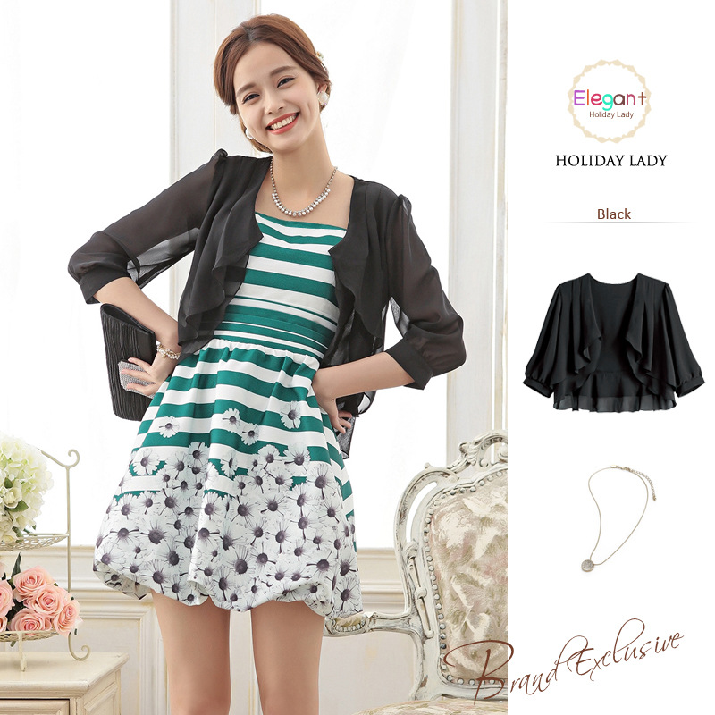 Ruffle Chiffon Cover up Bolero Women Party Elegant Ultra Light Weight Half Sleeves Shrug Open Front Cardigan Short Jacket