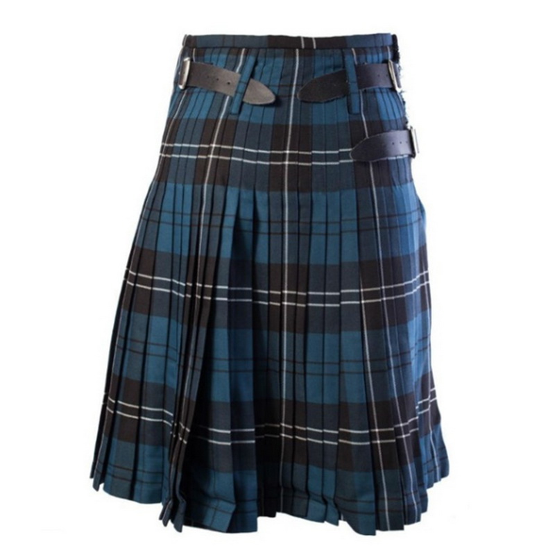 HEFLASHOR Casual Pleated Scottish Kilts Mens Fashion Pants Cargo Personality Trousers Plaids Pattern Loose Half Skirts Male