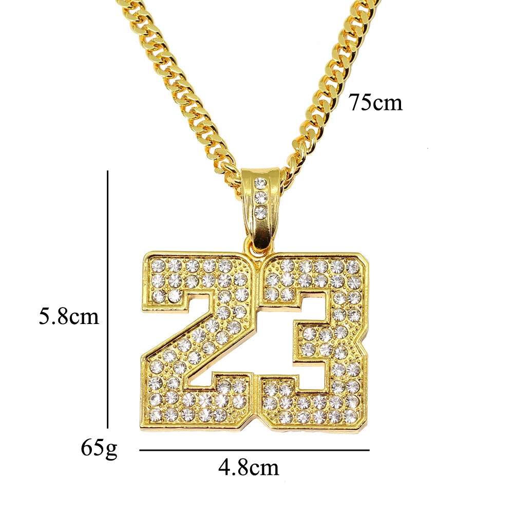 hip hop number 23 diamonds pendant necklaces for men golden silver alloy rhinestone luxury necklace Cuban link chain fashion jewel