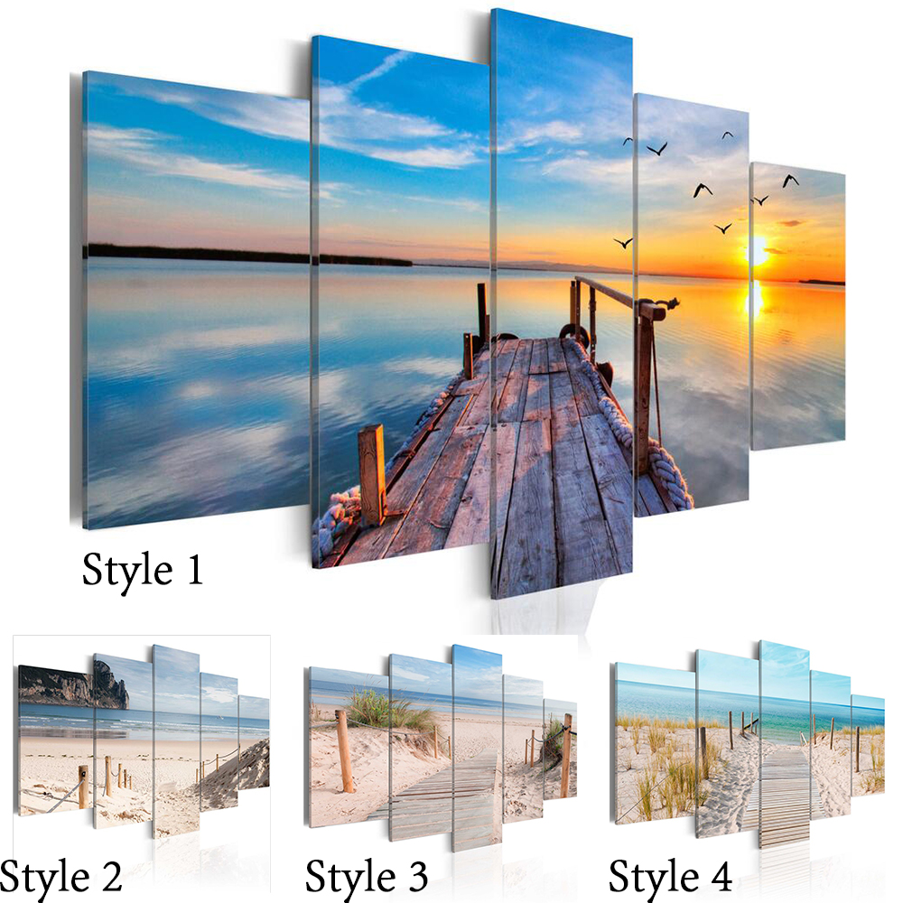 Unframed 5pcs Modern Landscape Wall Art Home Decoration Painting Canvas Prints Pictures Sea Scenery With Beach ( No Frame ) от DHgate WW