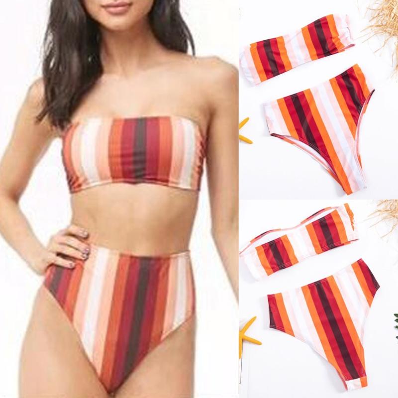 Women Sexy Two-Piece Bandeau Stripes High Waist Bikini Set Swimwear Beachsuit Swimsuit Beachwear Bathing Suit Summer biquini
Women Sexy Two-Piece Bandeau Stripes High Waist Bikini Set Swimwear Beachsuit Swimsuit Beachwear Bathing Suit Summer biquini
