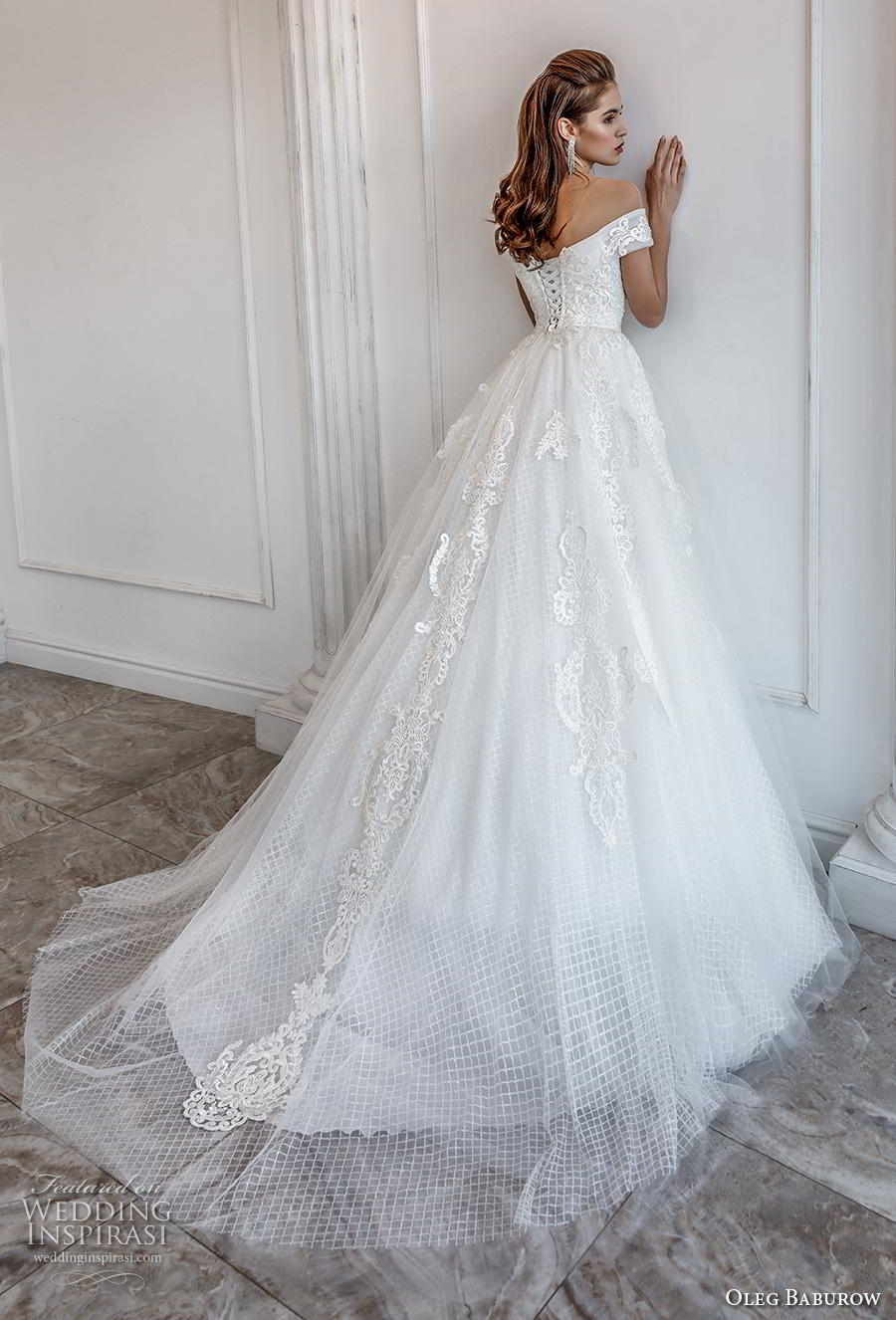 oleg baburow wedding dresses off shoulder gridding lace appliques sweep train bridal gowns plus size beach robe de marie