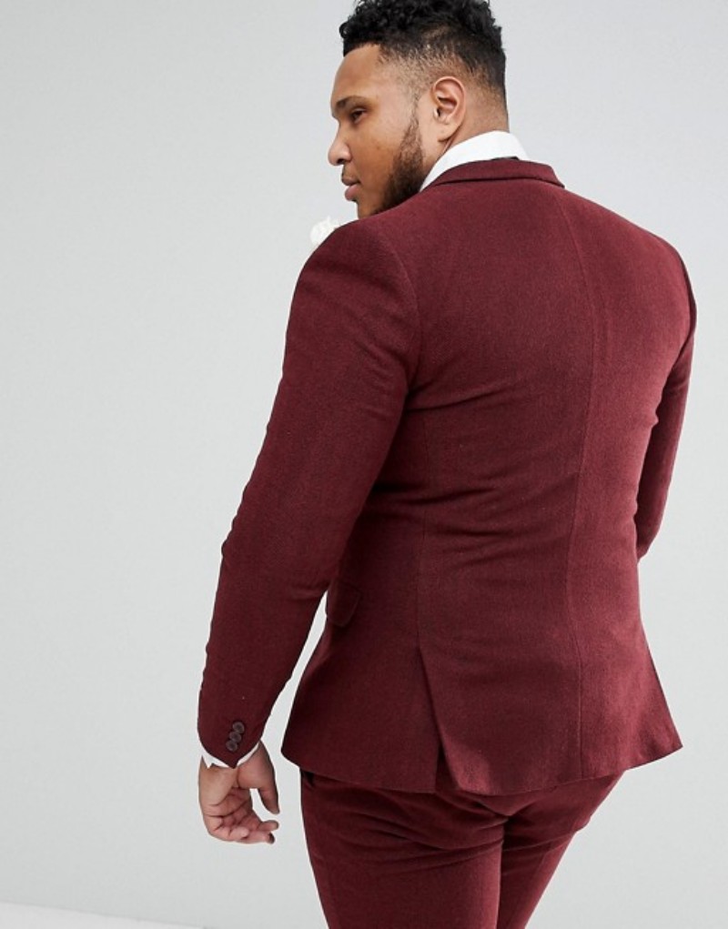 Plus Size Groom Wedding Tuxedos Burgundy Notched Lapel Mens Pants Suits 3 Pieces Formal Prom Jackets Best Men Blazer (Jacket+Vest+Pants)