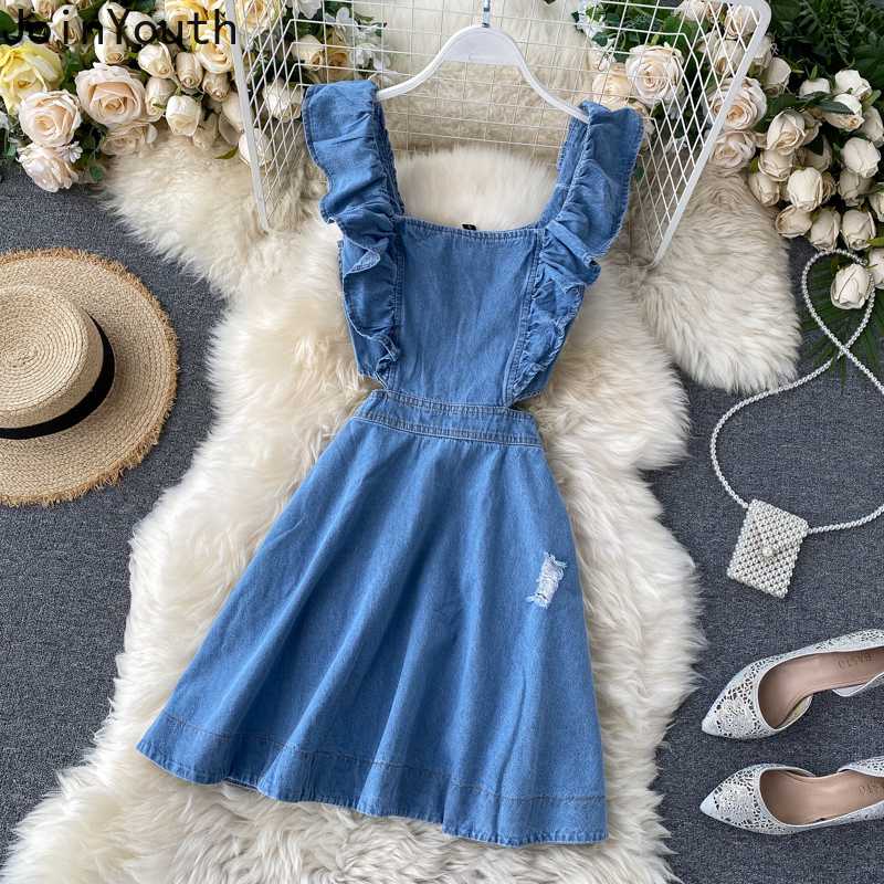 Joinyouth Women Dress Sweet Ruffles Robe Summer New Korean Clothes Fashion Casual Denim Robe Hole Mini Dresses Streetwear 7a283, Blue
Joinyouth Women Dress Sweet Ruffles Robe Summer New Korean Clothes Fashion Casual Denim Robe Hole Mini Dresses Streetwear 7a283, Blue