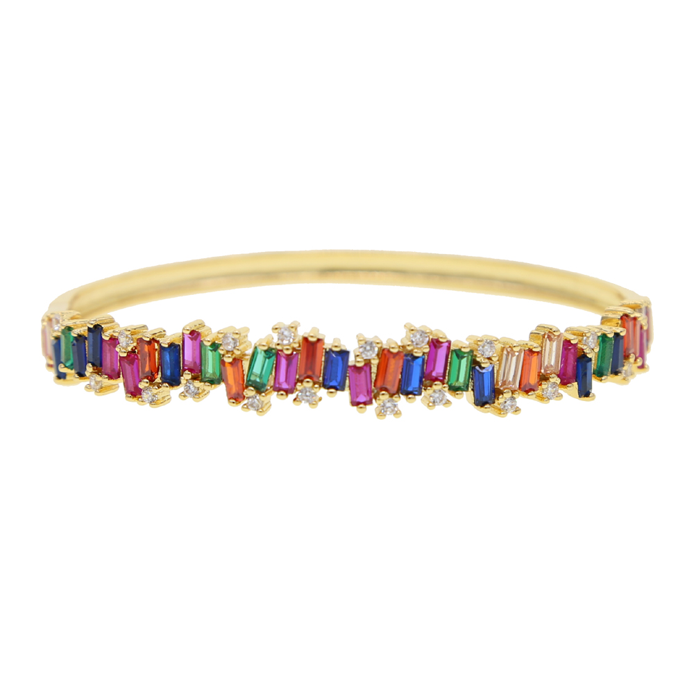 rainbow baguette cz band bangle bracelet for women colorful firework cz gorgeous women jewelry