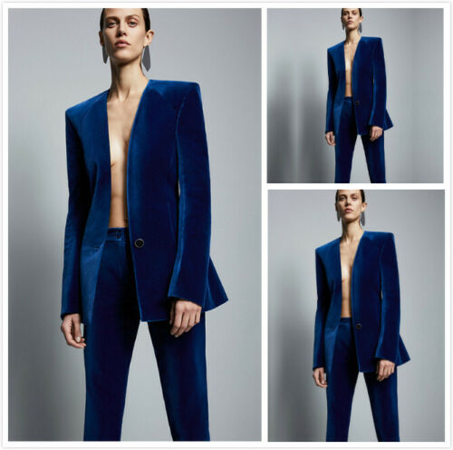 Royal Blue Velvet Mother of the Bride Suits Slim Fit One Button Ladies Party Evening Wear For Wedding(Jacket+Pants)