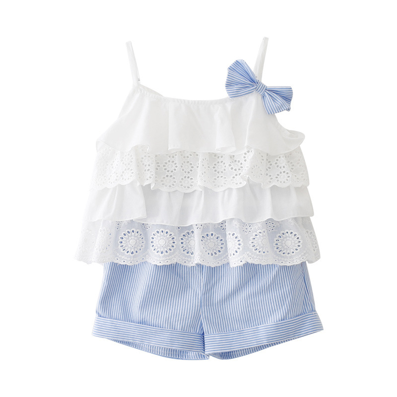 New baby Girls Clothing Sets 2019 Summer Kids Clothes Floral Chiffon Halter+Embroidered Shorts Straw Children Clothing