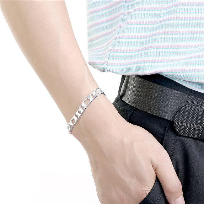 Hot sale best gift 925 silver 8M flat three a bracelet - Men DFMCH200,Brand new 925 sterling silver plate Chain link bracelets high grade