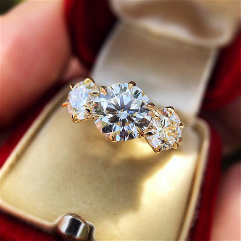 Vecalon Fashion Three stone ring 925 Sterling silver Diamond Engagement wedding band rings For women Bridal finger Jewelry Gift