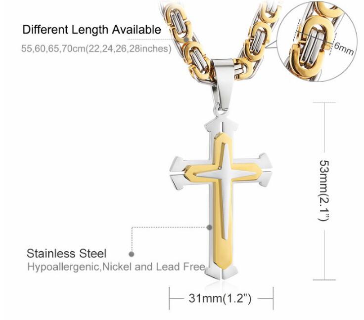 Low Price Stainless Steel Pendant Necklace 3 Layers Knight Cross Gold Silver Tone Strong Chain Mens Fashion Jewelry Fathers Gift
