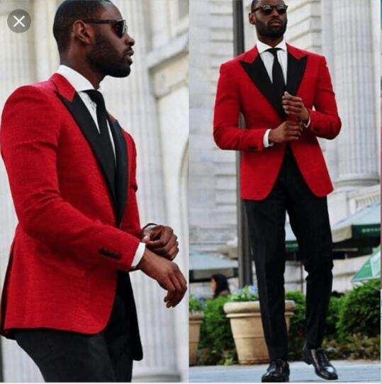 2022 Handsome Mens Suits Red Wedding Tuxedos Two Pieces Groom Formal Wear Custom Made Formal Evening Suit Slim Fit Prom Party Blazer Man ( Jacket + Pa