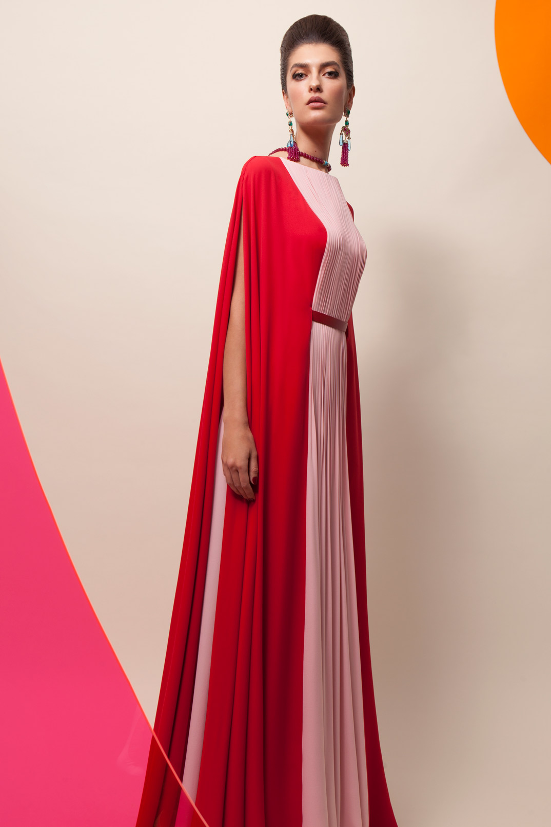 Krikor Jabotian 2019 Prom Dresses Bateau Neck Pleats Red and Pink Chiffon Long Evening Gowns Elegant Party Dresses Vestidos De Festa