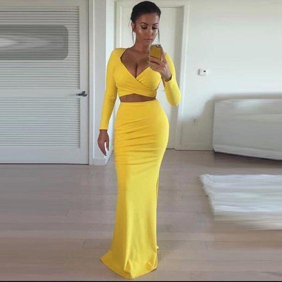 Long Sleeve Two Pieces Yellow Evening Dresses Robe De Soiree Mermaid V-neck Prom Party Gowns Custom Made, Purple
Long Sleeve Two Pieces Yellow Evening Dresses Robe De Soiree Mermaid V-neck Prom Party Gowns Custom Made, Purple