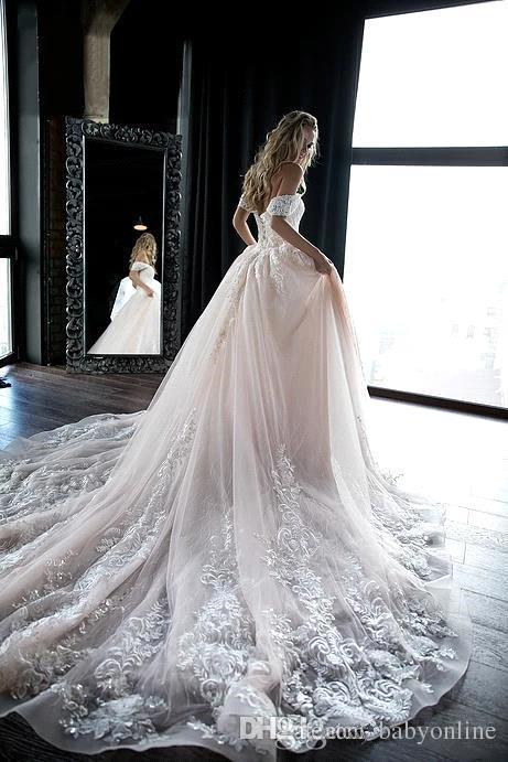A E Elegant Dresses Blush Pink Off Shoulder Appliques Backless Bohemian Bride Wedding Dress Bridal Gowns Boho Vestidso De Noiva Ppliques