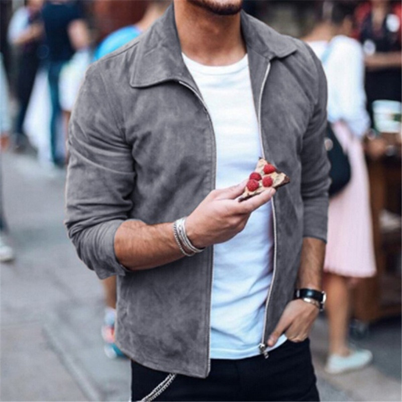 Smart Casual Men Winter Warm Suede Jacket Coat Outwear Solid Color Long Sleeve Zipper Cardigan Fashion Coats Clothes
