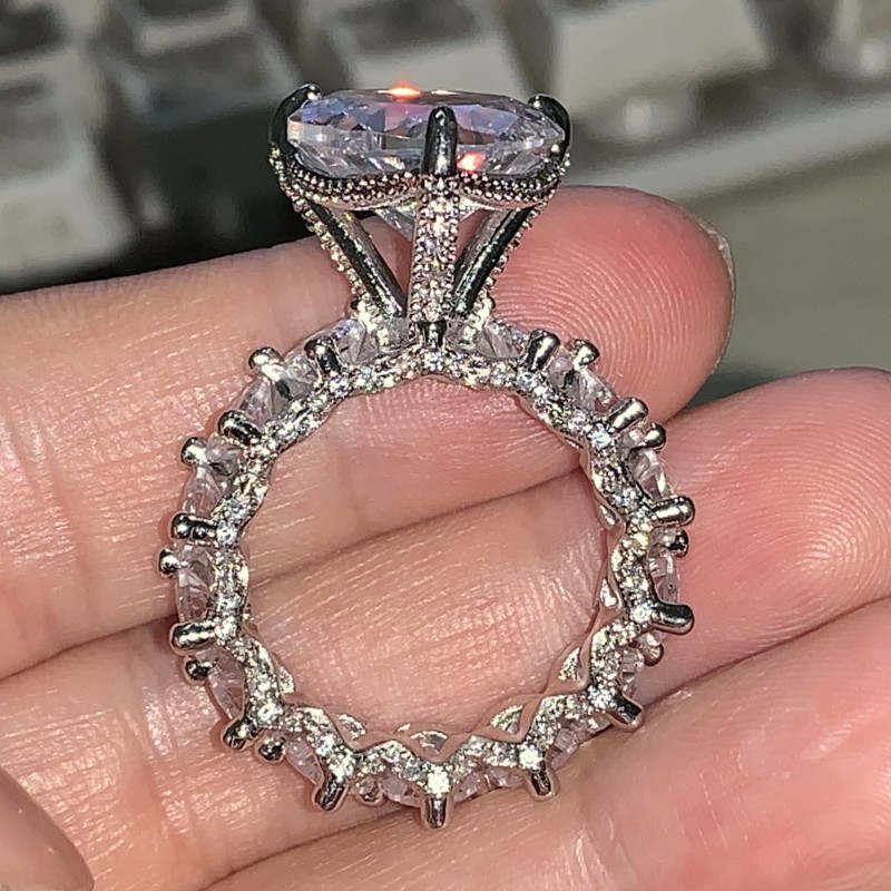 Drop Shipping Vintage Jewelry 925 Sterling Silver Heart Shape Big White Topaz CZ Diamond Gemstones Stack Women Wedding Bridal Ring Gift