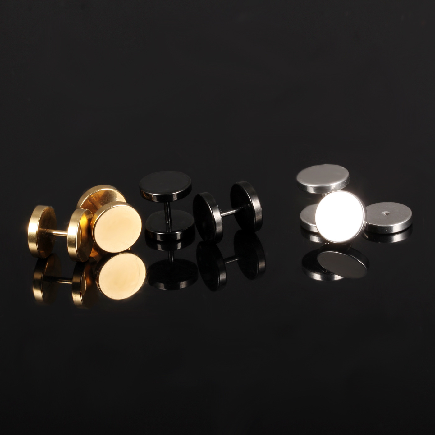 Hip Hop Men's Colorful Stainless Steel Dumbbell Screwback Stud Earrings Set Sports Fitness Jewelry Double Sides Wholesale