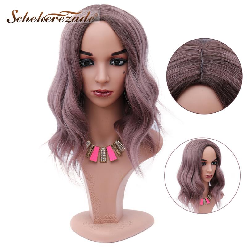 Scheherezade Ash Purple Short Bob Wave Synthetic Wigs For Women Cosplay Wigs None Lace Wig High Temperature Fiber 16 inches, As pic
