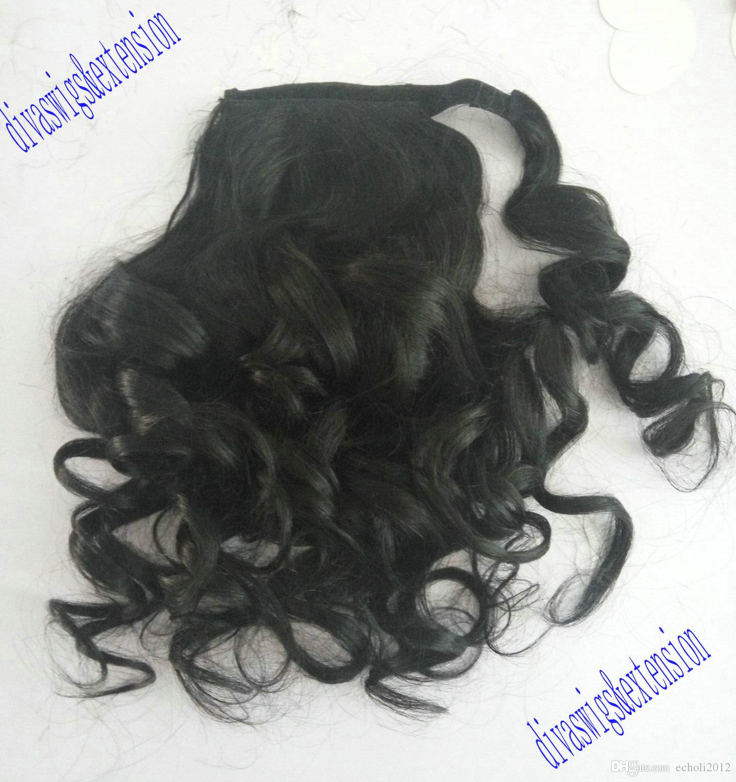 Beauty quality 10a Human Hair wavy Pony tail hairpiece Clips Loose Wave Brown Brazilian Virgin Hair wet wavy Pony tail Hair Extensions