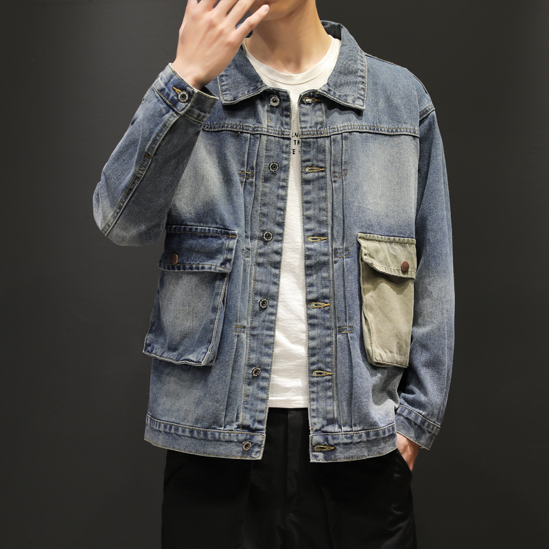 Denim jacket male 2019 new pocket jacket handsome wide plus velvet loose tooling, Blue
Denim jacket male 2019 new pocket jacket handsome wide plus velvet loose tooling, Blue