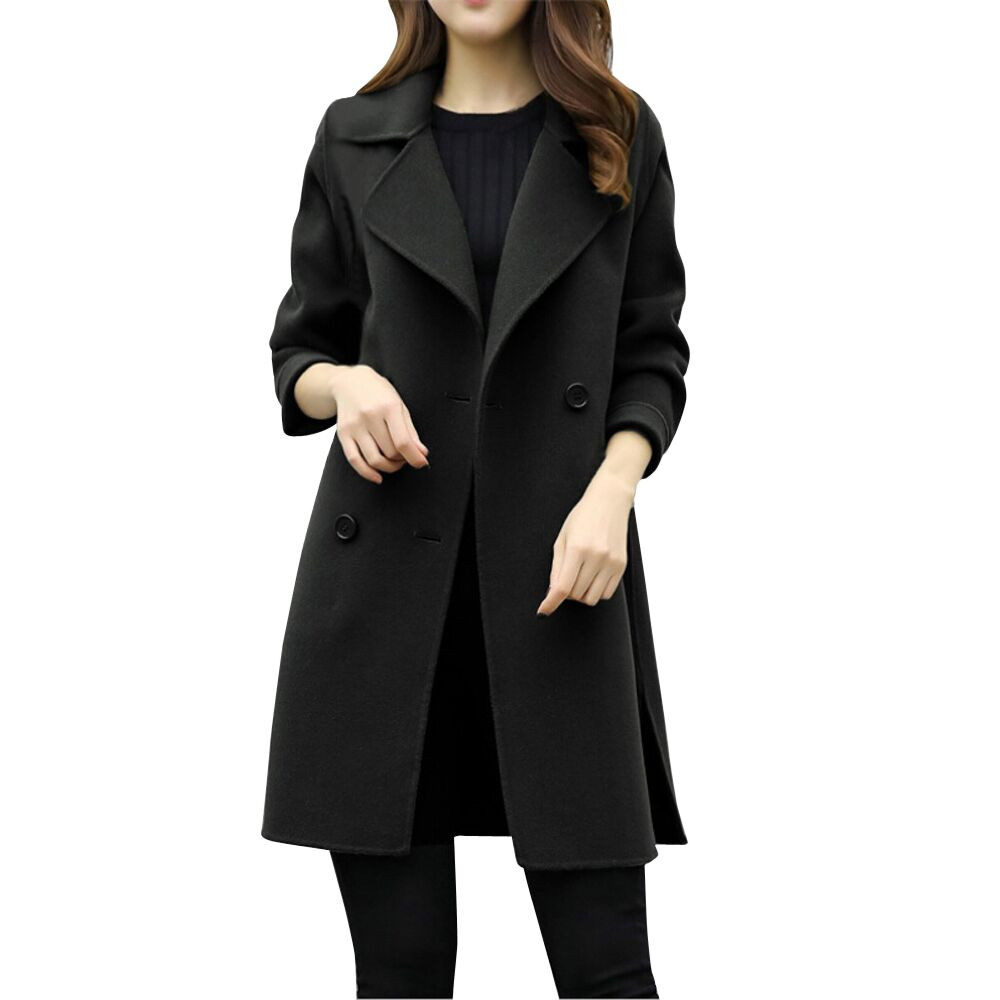 Long Wool Warm Coat Women Button Solid Button Woman Black Long Coats Winter Warm Windproof Overcoats Fashion Female Blends T190903