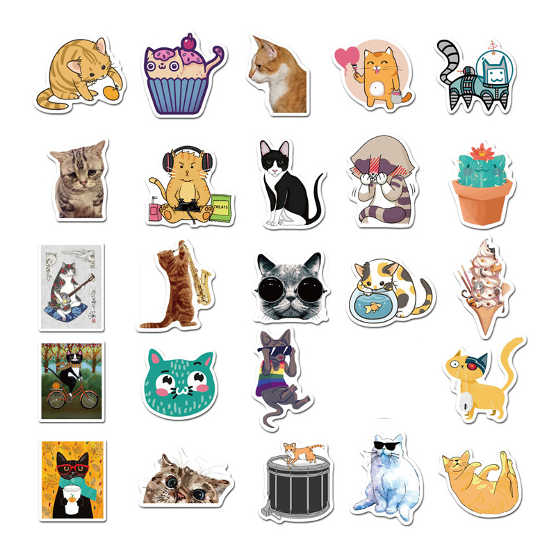 50pcs/Set Cute Cats Stickers For Suitcase Skateboard Laptop Cell Phone Motorcycle Bicycle Car Accessories Mixed DIY Funny Stickers