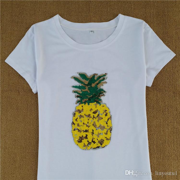 2020 new spring summer fashion new loose sexy tee women top embroidered pineapple sequins T-shirt Girl tops code