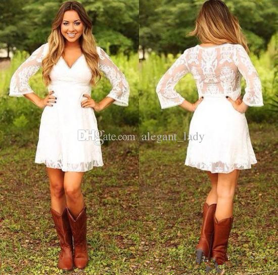 Short Lace Cowgirls Country Wedding Dresses with Sleeves 2018 Modest Vintage Retro Summer Holiday Mini Bridal Reception Dress for Wedding, White
Short Lace Cowgirls Country Wedding Dresses with Sleeves 2018 Modest Vintage Retro Summer Holiday Mini Bridal Reception Dress for Wedding, White