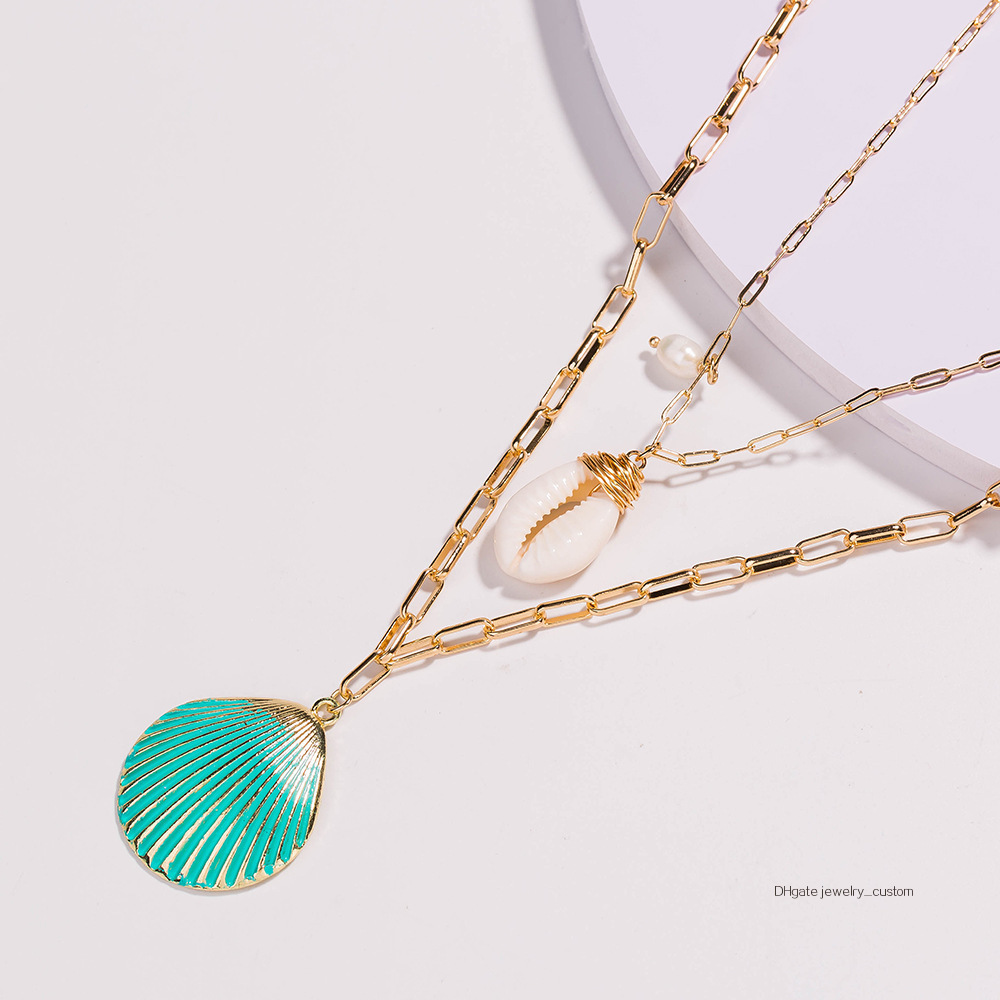 Sandy Beach Jewelry Green Paint Metal Scallop In Shell Pendeloque Cut Freshwater Pearl Shell Multi-storey Necklace
Sandy Beach Jewelry Green Paint Metal Scallop In Shell Pendeloque Cut Freshwater Pearl Shell Multi-storey Necklace